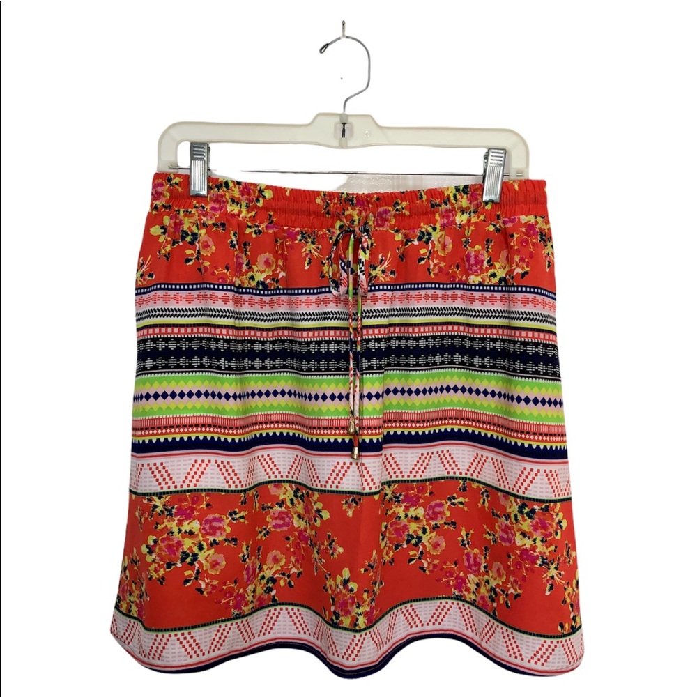 Xhilaration Women’s Size Large Tie Waist Multicolored Floral Stripe Skirt